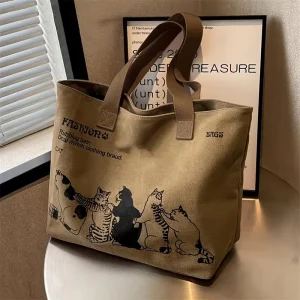 Women's Fashionable Canvas Tote Bag Spacious Durable Shoulder Bag with Zipper Closure Classic Design for Work